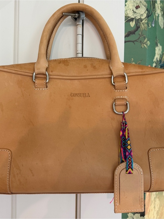 Consuela Handbags - Consuela Untreated Natural Tan Leather Satchel with Colorful Woven Tassel